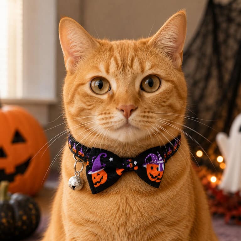 Witchy Pumpkin Bow-Tie Breakaway Cat Collar with Bell