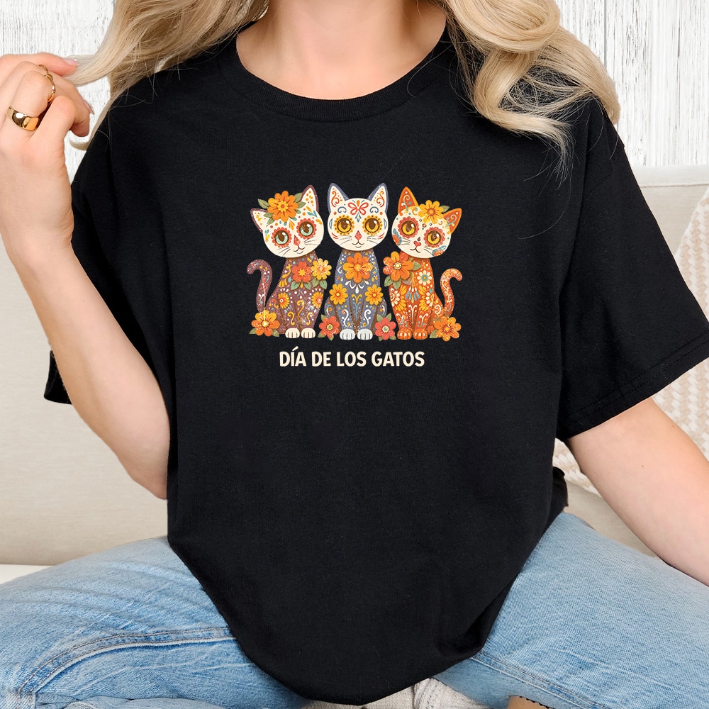 Comfort Colors Día de los Gatos Vintage Washed Tee - Black