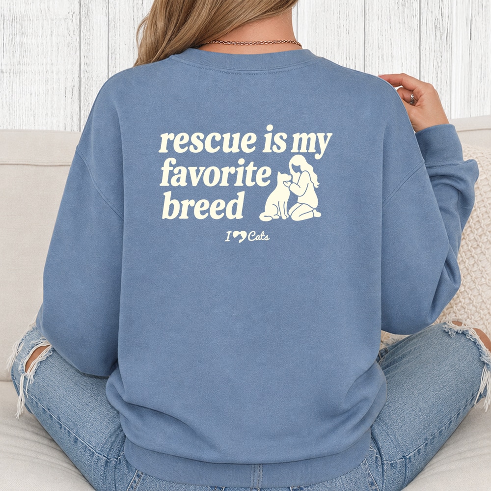 Comfort Colors Rescue Is My Favorite iHeartCats Premium Sweatshirt - Blue Jean