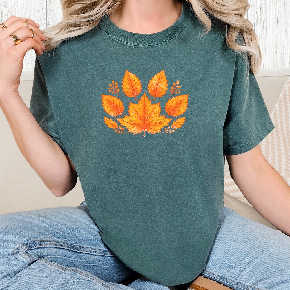 Comfort Colors Autumn Leaves Paw Vintage Washed Tee - Blue Spruce