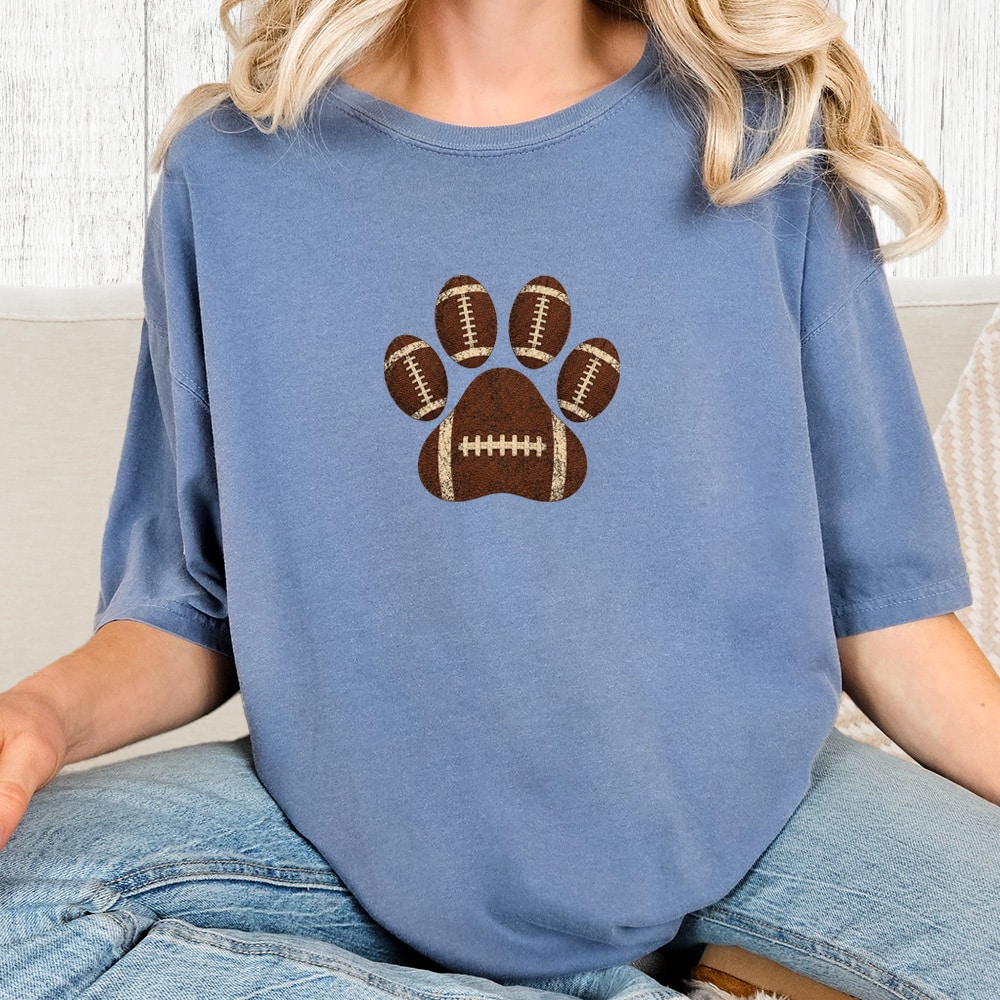 Comfort Colors Touchdown Paws Vintage Washed Tee - Blue Jean