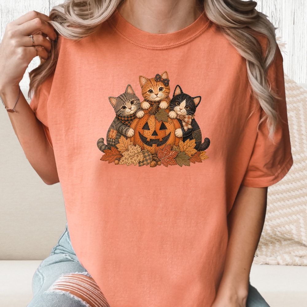 Comfort Colors Autumn Kitty Pumpkin Vintage Washed Tee - Terracotta