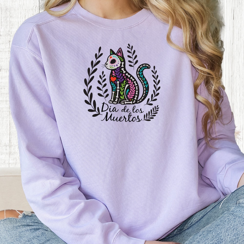 Comfort Colors Día de los Muertos Colorful Kitty Premium Sweatshirt - Orchid
