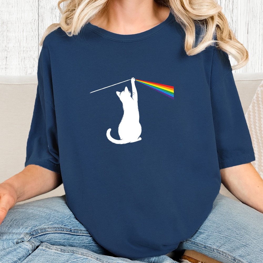 Comfort Colors The Cat Side Of The Moon Vintage Washed Tee - Navy