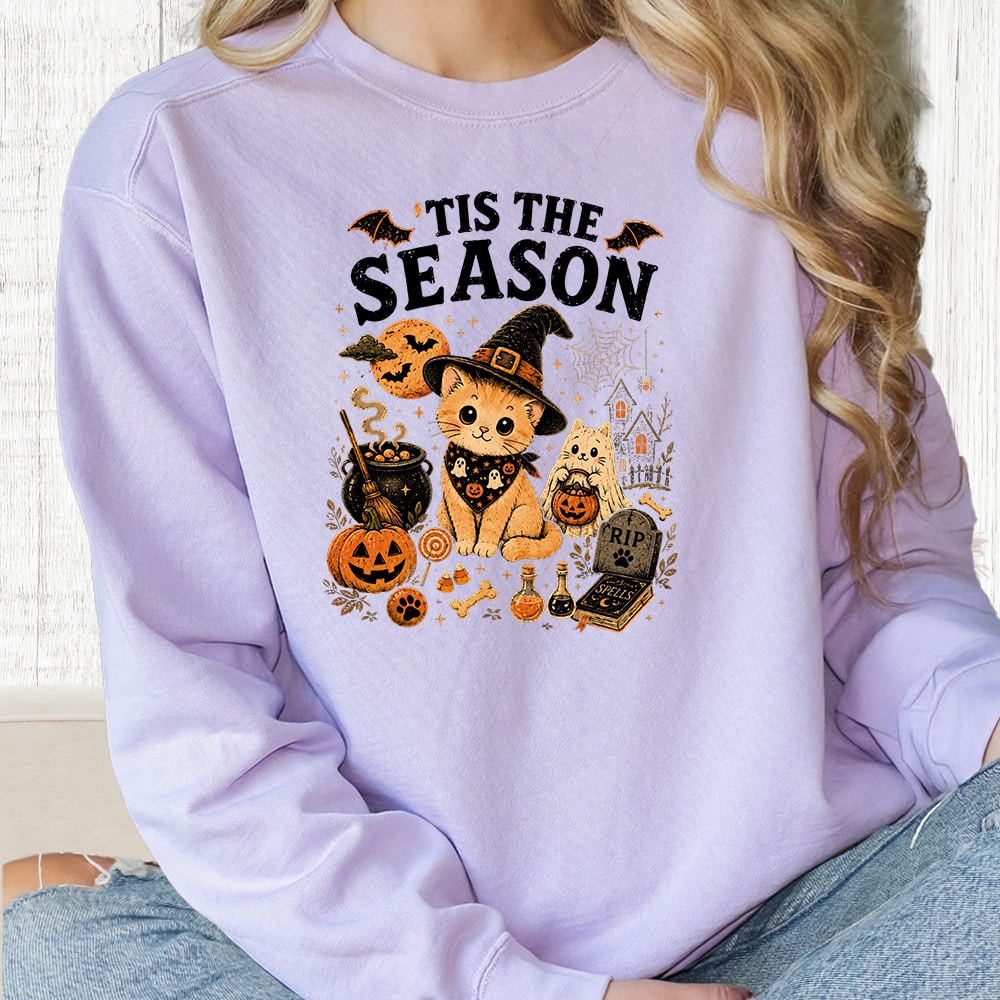 Comfort Colors Tis The Season Spooky Kitties Premium Sweatshirt - Orchid