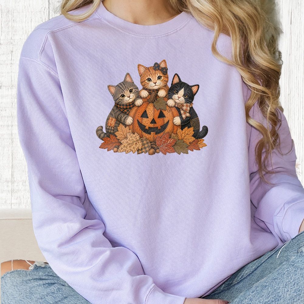 Comfort Colors Autumn Kitty Pumpkin Premium Sweatshirt - Orchid