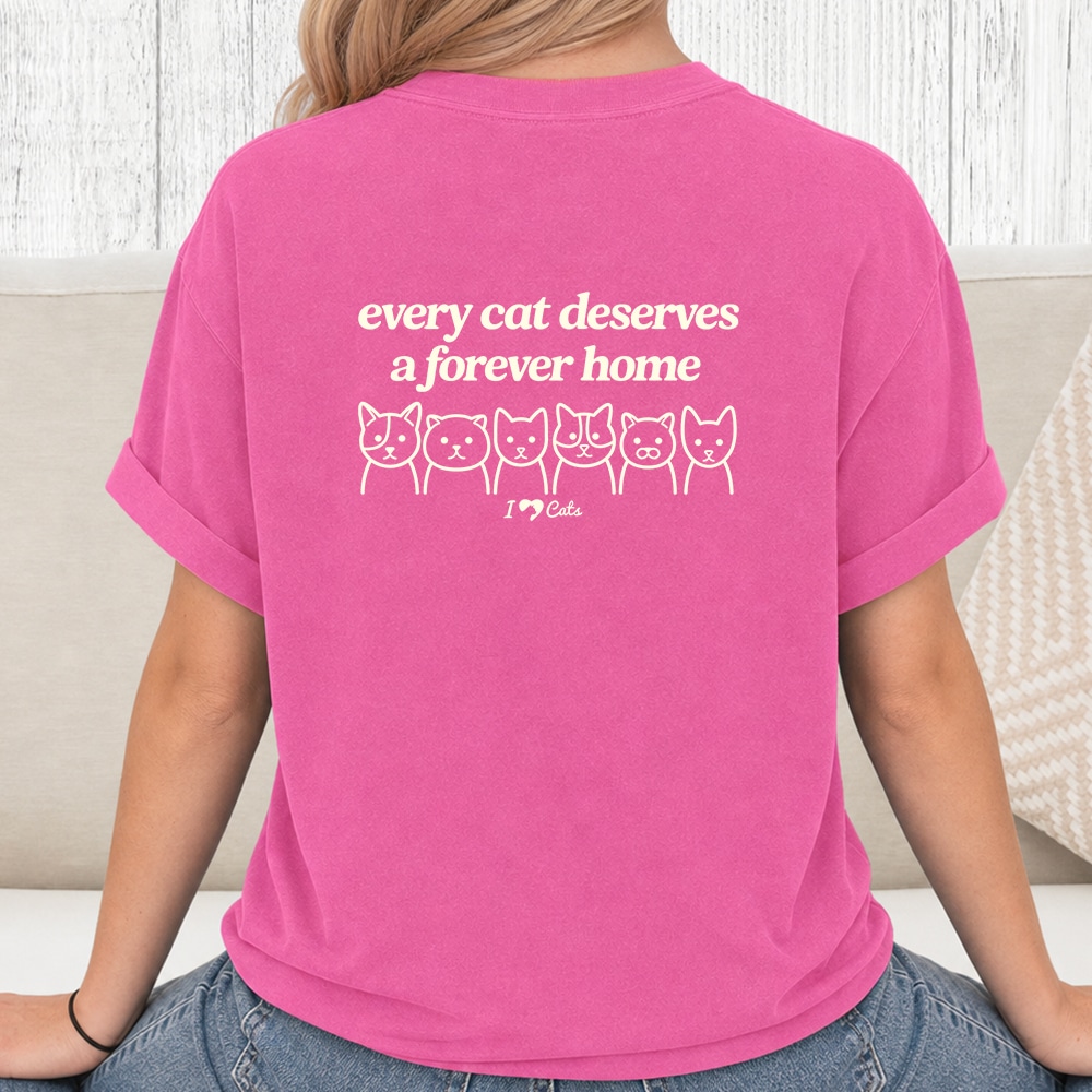 Comfort Colors Every Cat Deserves A Forever Home iHeartCats Vintage Washed Tee - Crunchberry
