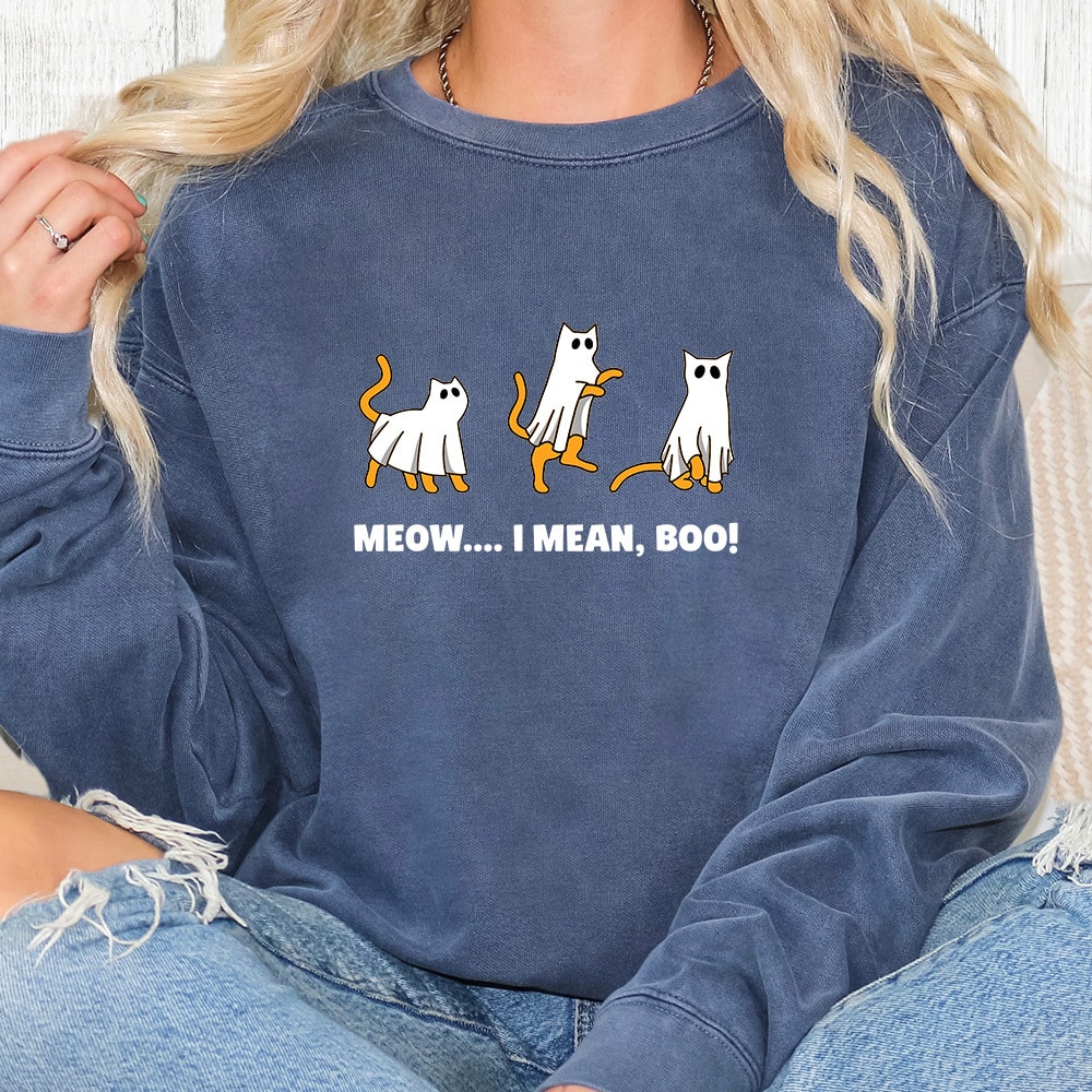 Comfort Colors Meow I Mean Boo! Premium Sweatshirt - Denim