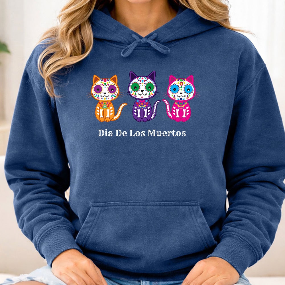 Comfort Colors Día de los Muertos Tres Gatos Premium Hoodie Navy