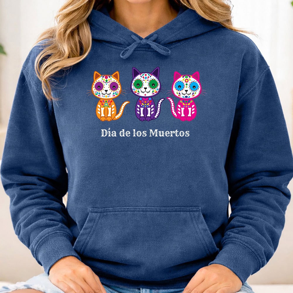 Comfort Colors Día de los Muertos Three Cats Premium Hoodie Navy