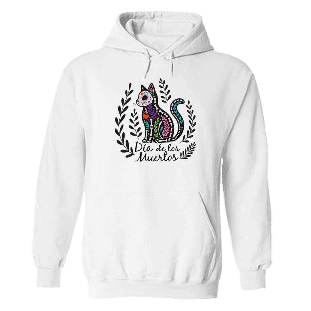Día de los Muertos Sugar Skull Cat Hoodie White