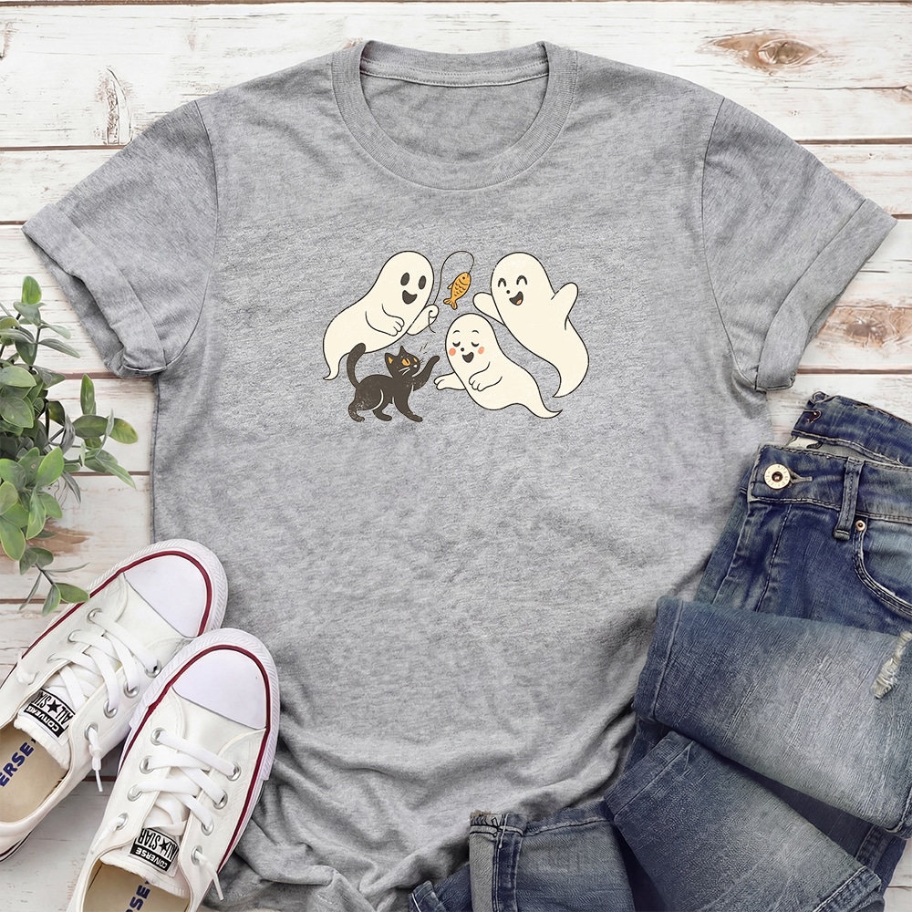 Ghost Kitty Playtime Standard Tee Heather Grey