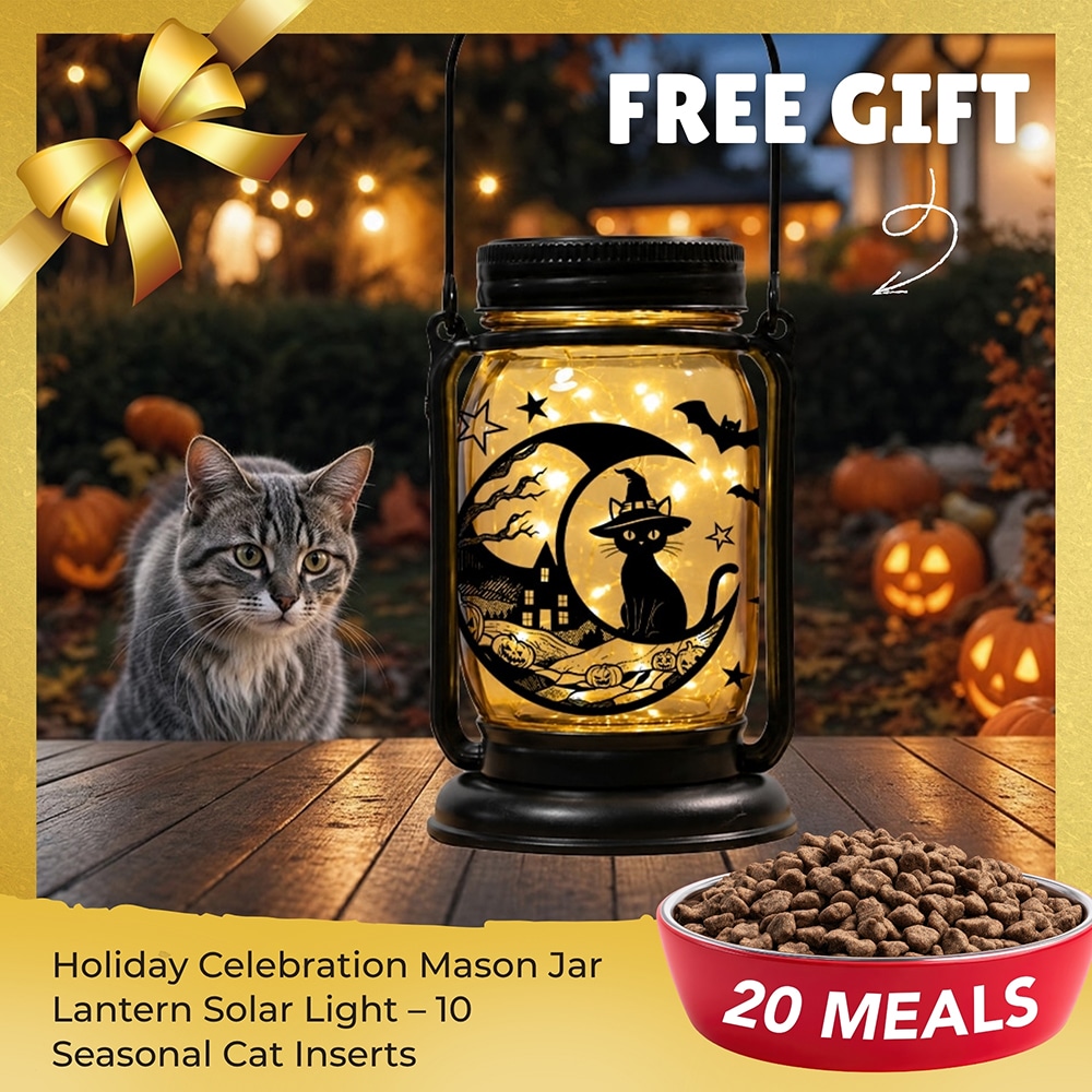 FUND 20 Meals for $20 and Get a FREE Holiday Celebration Mason Jar Lantern Solar Light – 10 Seasonal Cat & Dog Inserts – July 4th, Halloween, Christmas, Mom’s Day, Memorial