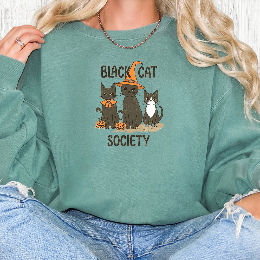 Comfort Colors Black Cat Society Premium Sweatshirt - Light Green