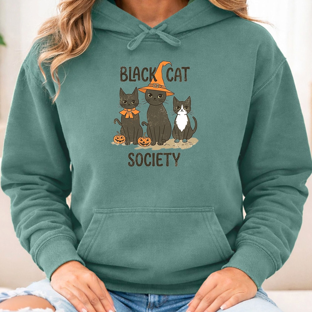 Comfort Colors Black Cat Society Premium Hoodie Light Green