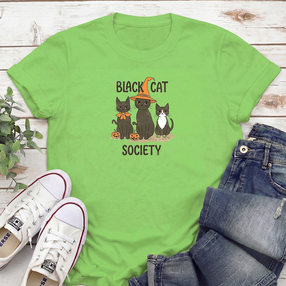 Black Cat Society Standard Tee Lime Green