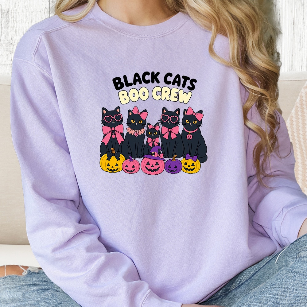 Comfort Colors Boo Crew Black Cat Club Premium Sweatshirt - Orchid