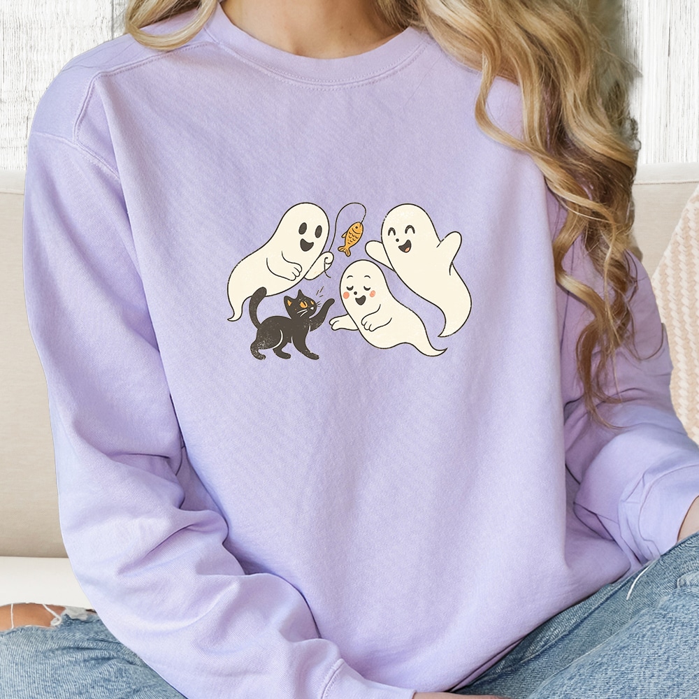 Comfort Colors Ghost Kitty Playtime Premium Sweatshirt - Orchid