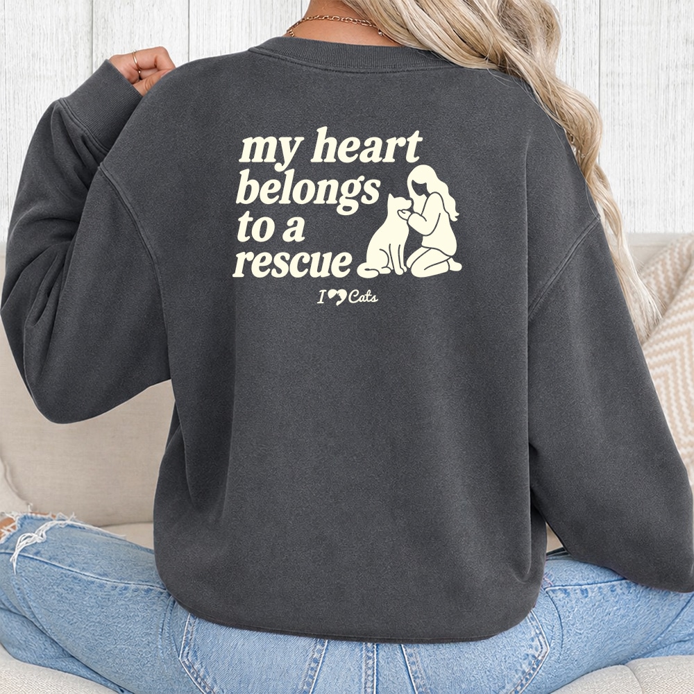 Comfort Colors My Heart Belongs To A Rescue Cat iHeartCats Premium Sweatshirt - Pepper