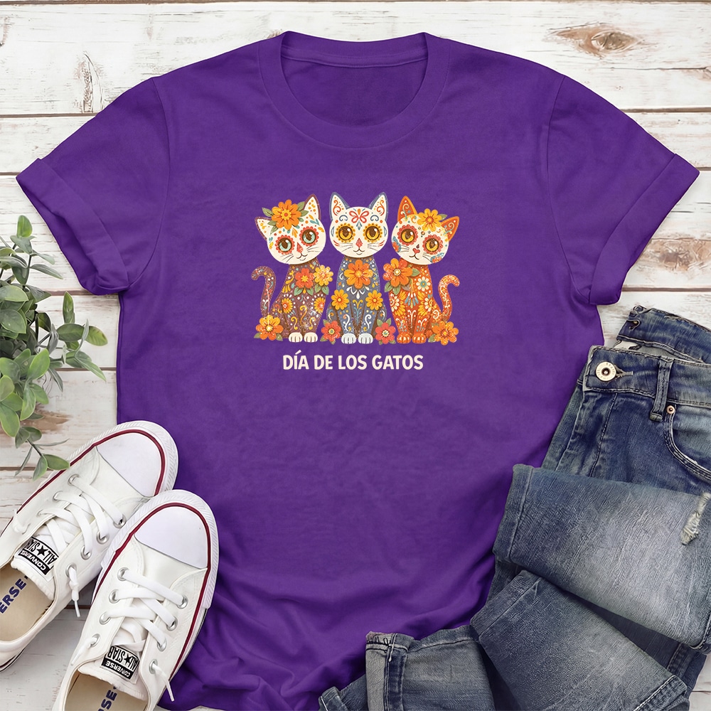 Día de los Gatos Standard Tee Purple