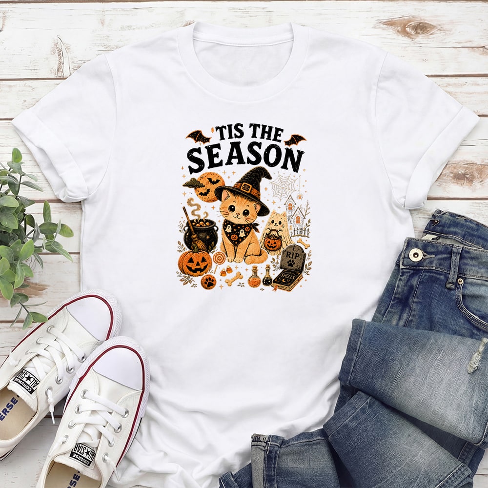 Tis The Season Spooky Kitties Standard Tee White