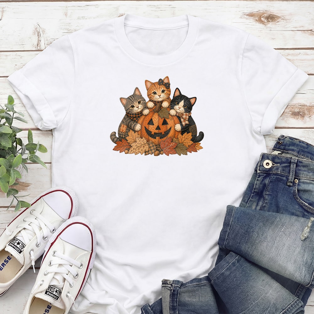 Autumn Kitty Pumpkin Standard Tee White