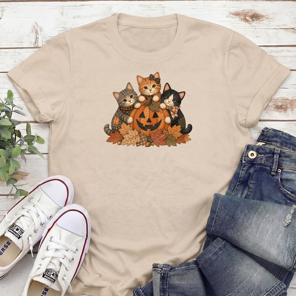 Autumn Kitty Pumpkin Standard Tee Tan
