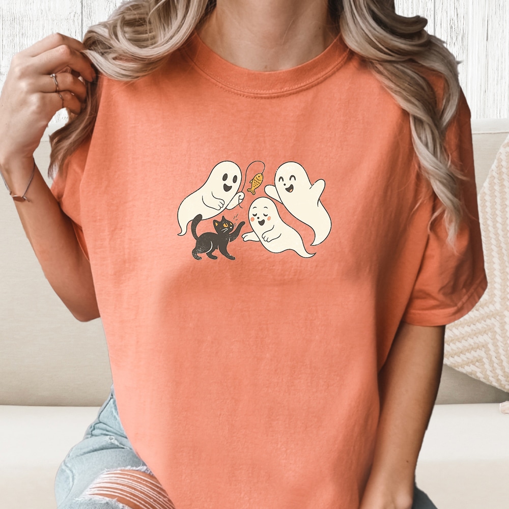Comfort Colors Ghost Kitty Playtime Vintage Washed Tee - Terracotta