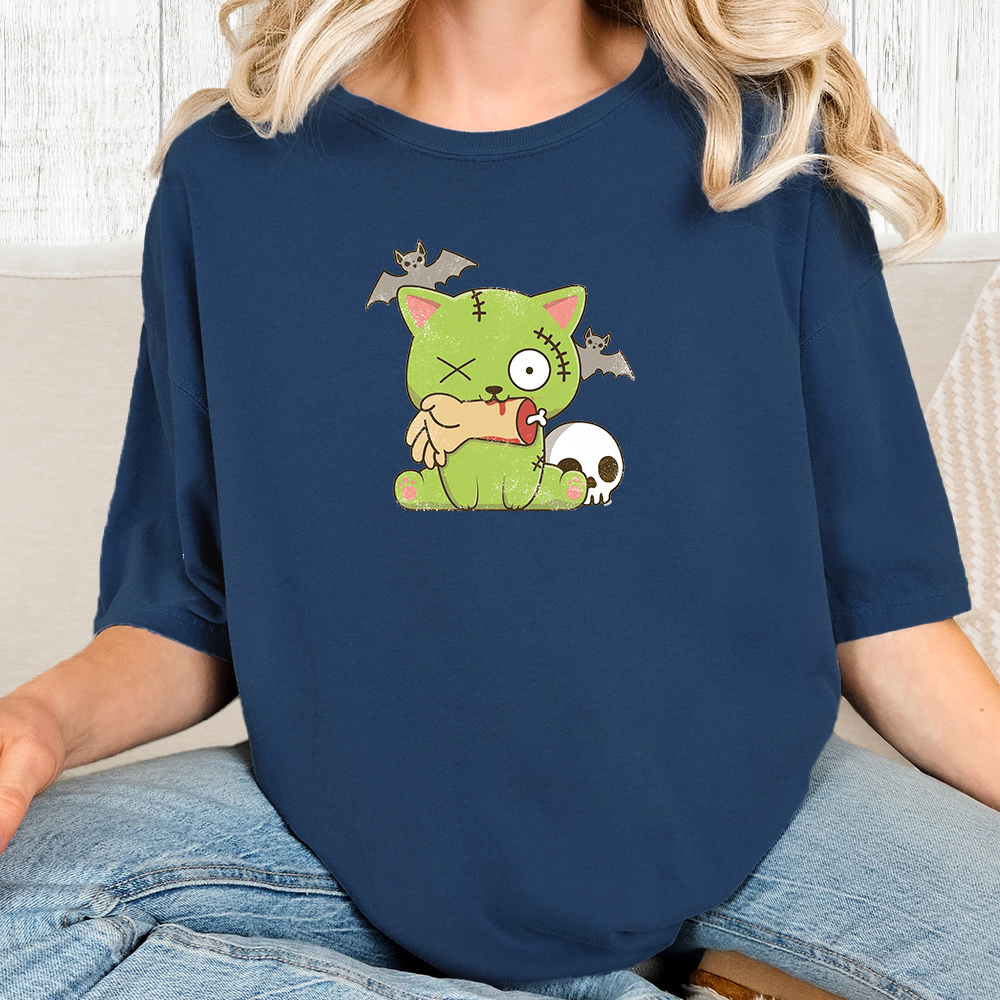Comfort Colors Zombie Kitty Vintage Washed Tee - Navy