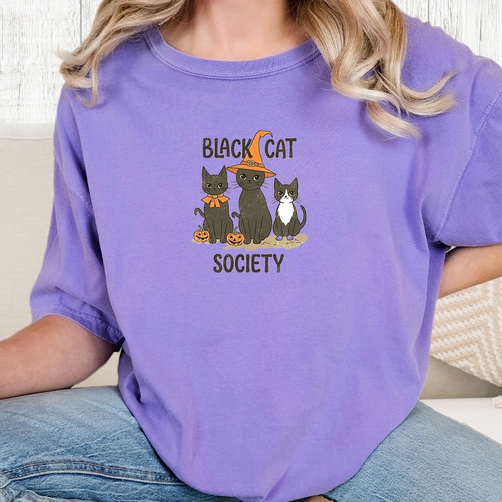 Comfort Colors Black Cat Society Vintage Washed Tee - Violet