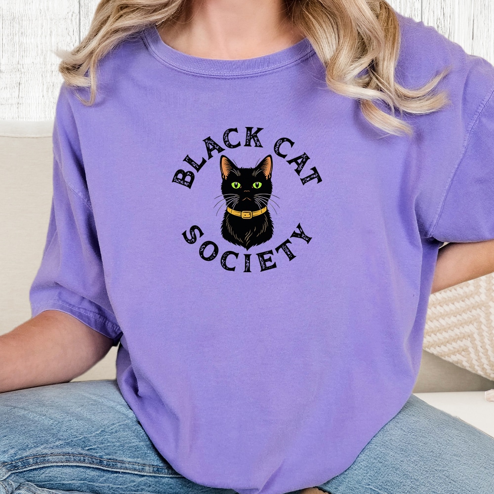 Comfort Colors The Black Cat Society Vintage Washed Tee - Violet