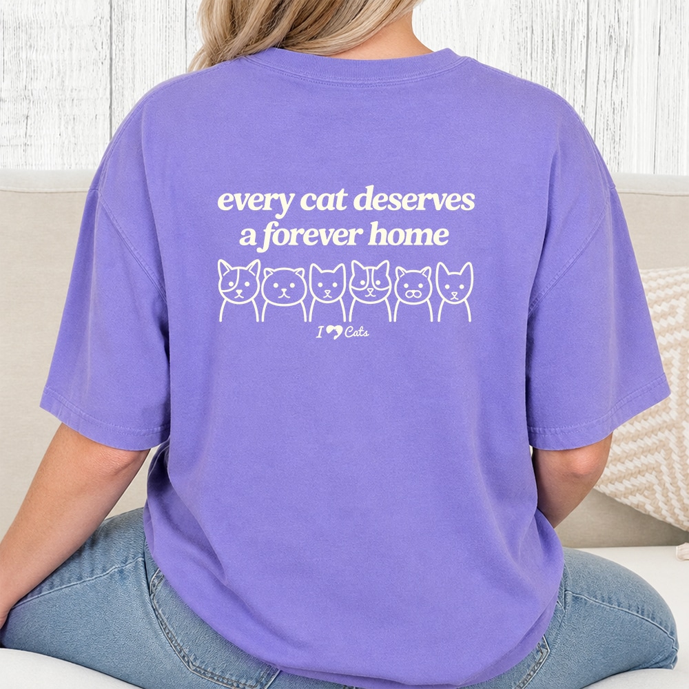 Comfort Colors Every Cat Deserves A Forever Home iHeartCats Vintage Washed Tee - Violet