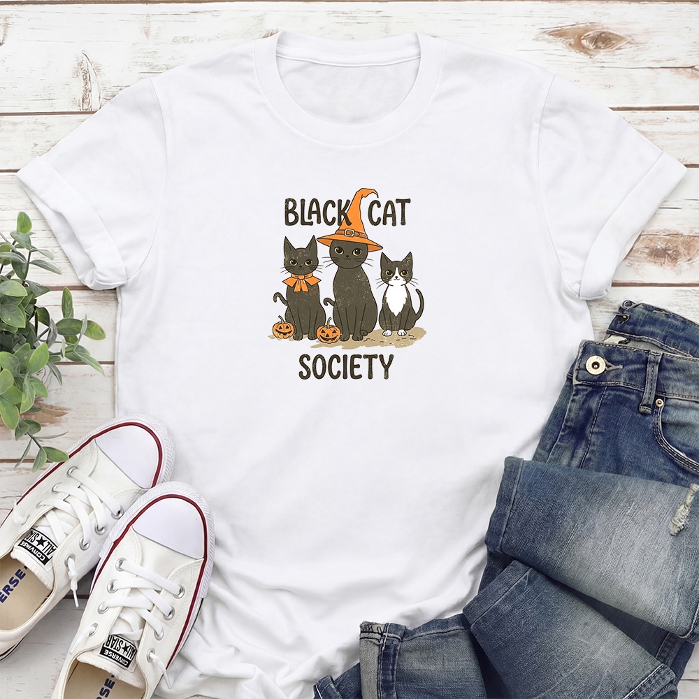 Black Cat Society Standard Tee White