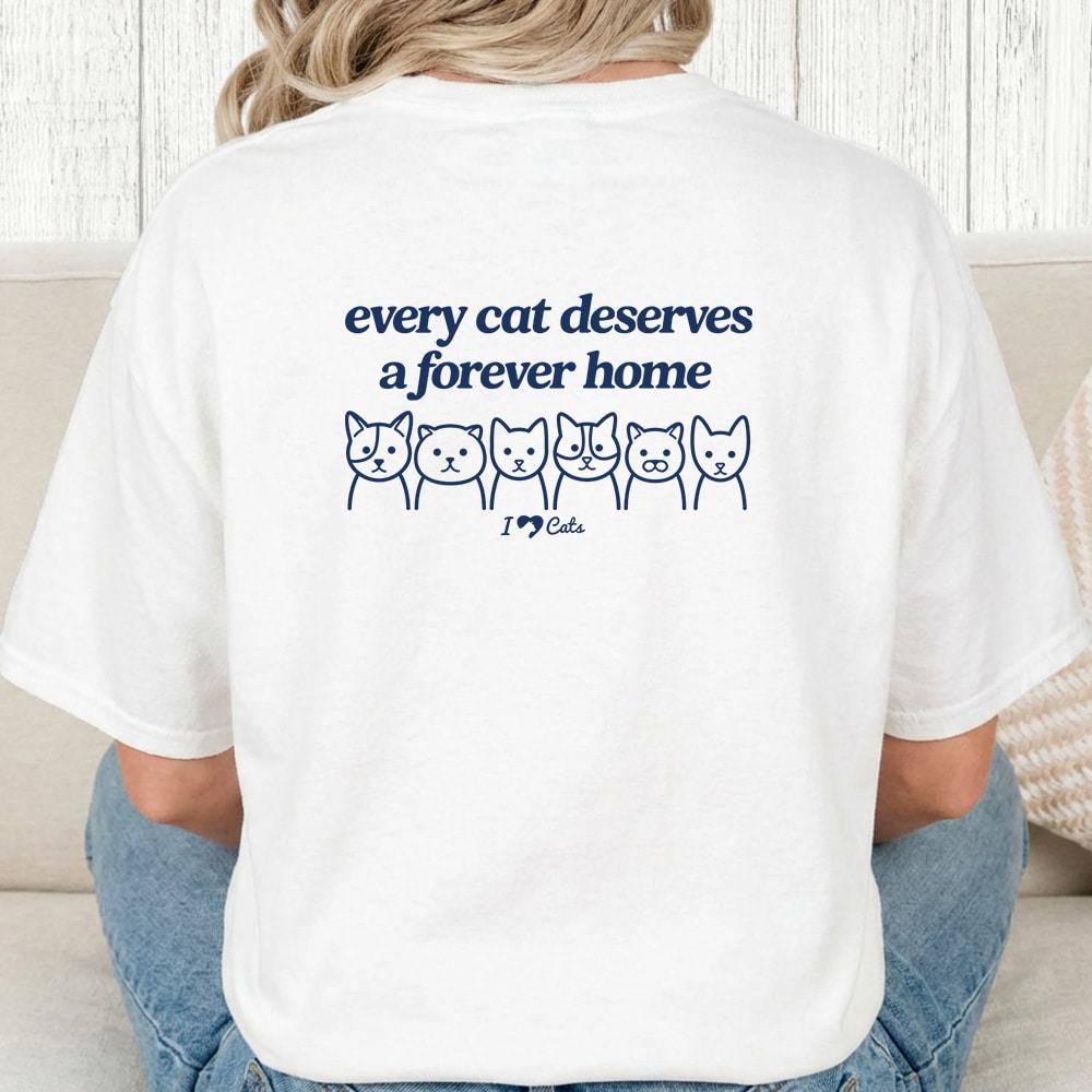 Comfort Colors Every Cat Deserves A Forever Home iHeartCats Vintage Washed Tee - White