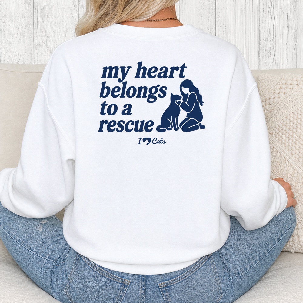 Comfort Colors My Heart Belongs To A Rescue Cat iHeartCats Premium Sweatshirt - White