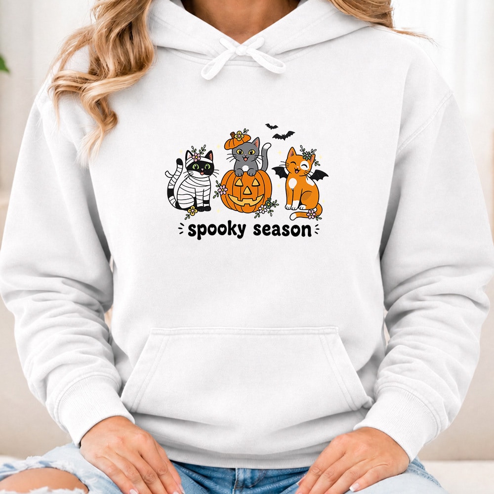 Comfort Colors Spooky Kitty Season Premium Hoodie White