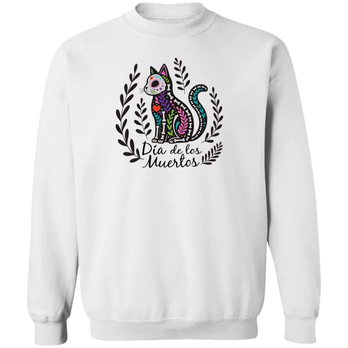 Día de los Muertos Sugar Skull Cat Sweatshirt White