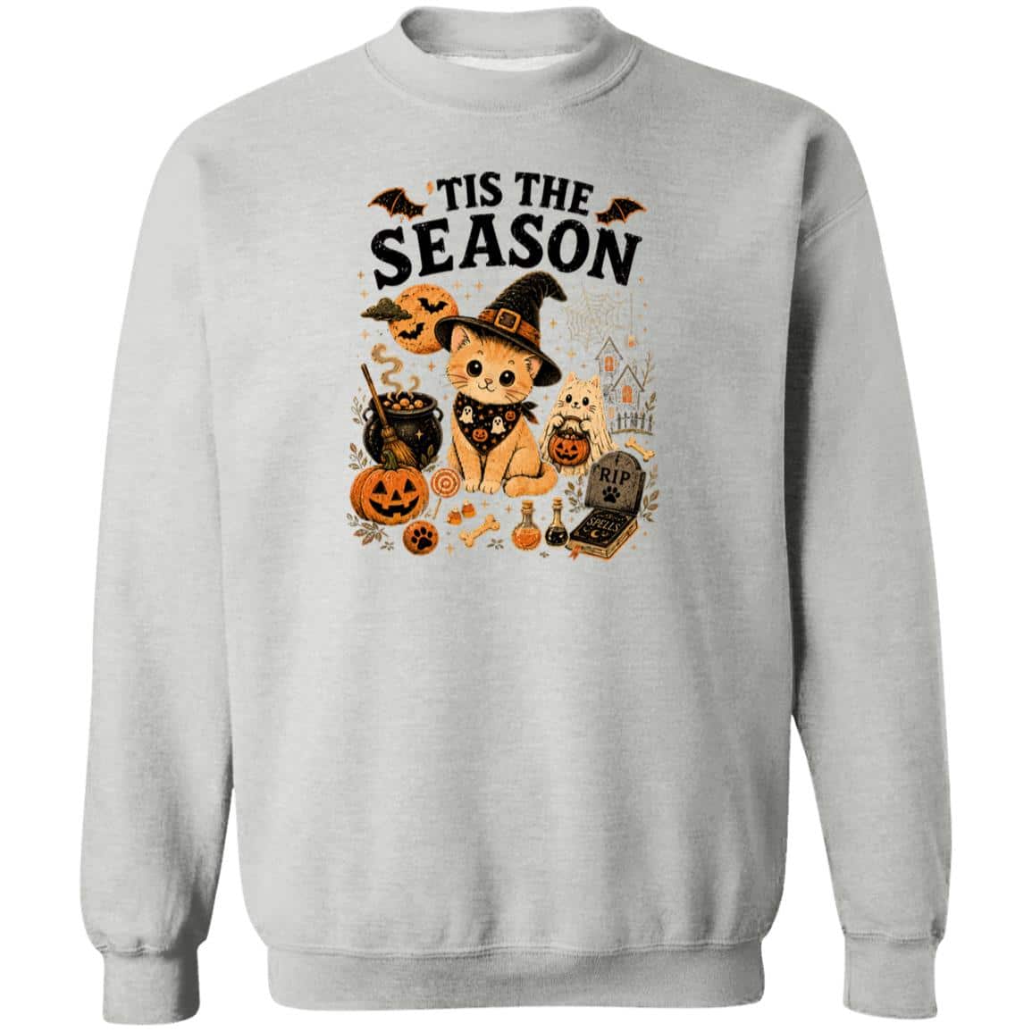Tis The Season Spooky Kitties Sweatshirt Heather Grey