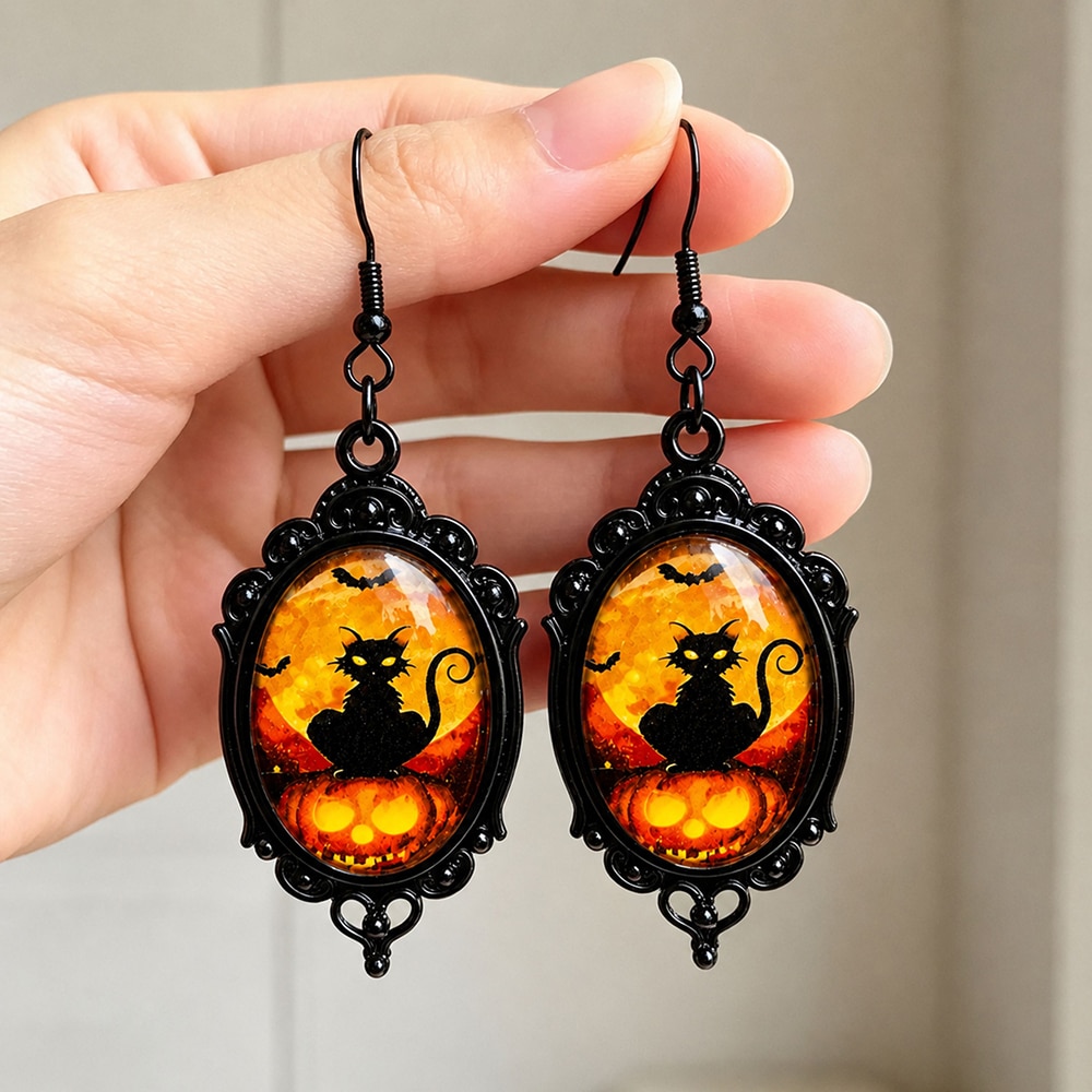 Harvest Moon Cat-O’-Lantern Earrings