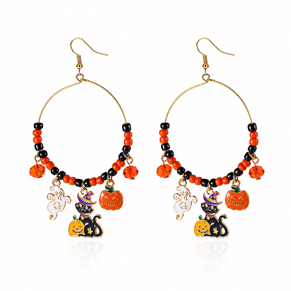 Haunted Harvest Halloween Charm Hoop Earrings