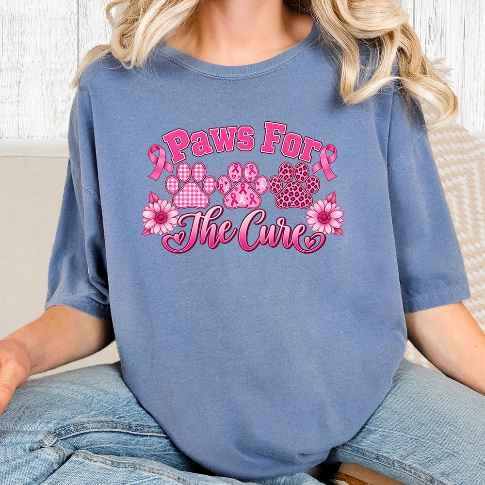 Comfort Colors Paws For The Cure Vintage Washed Tee - Blue Jean