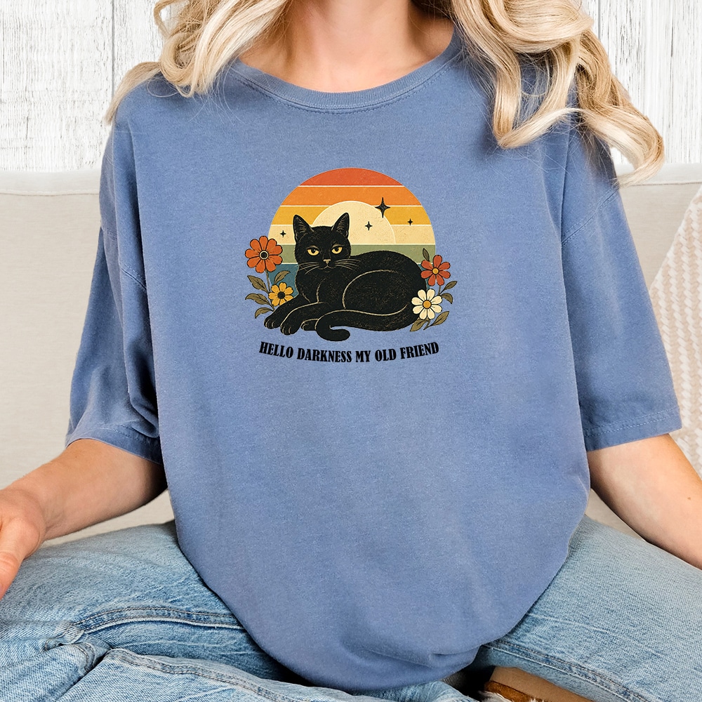 Comfort Colors Hello Darkness My Old Friend Vintage Washed Tee - Blue Jean