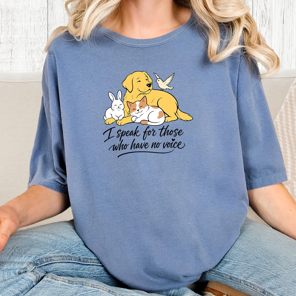 Comfort Colors I Speak For Those Who Have No Voice Vintage Washed Tee - Blue Jean