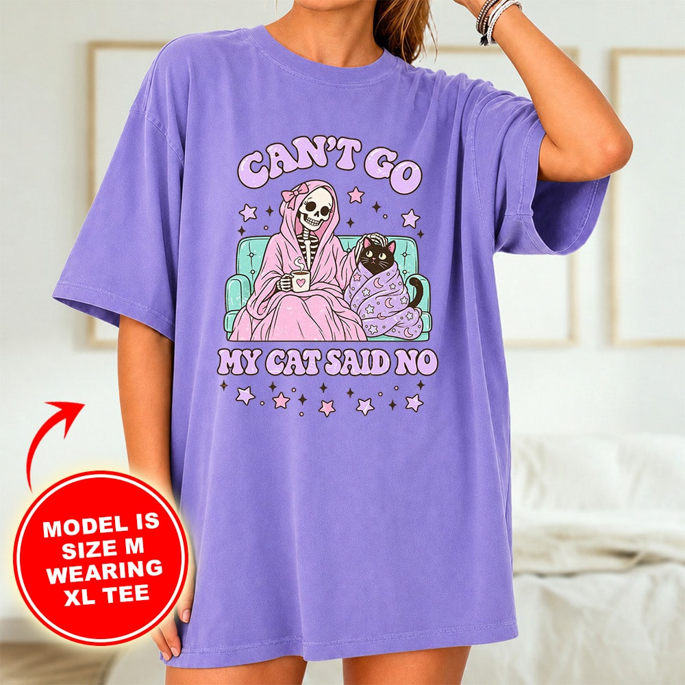 Comfort Colors Can’t Go My Cat Said No Vintage Nightshirt Tee - Violet