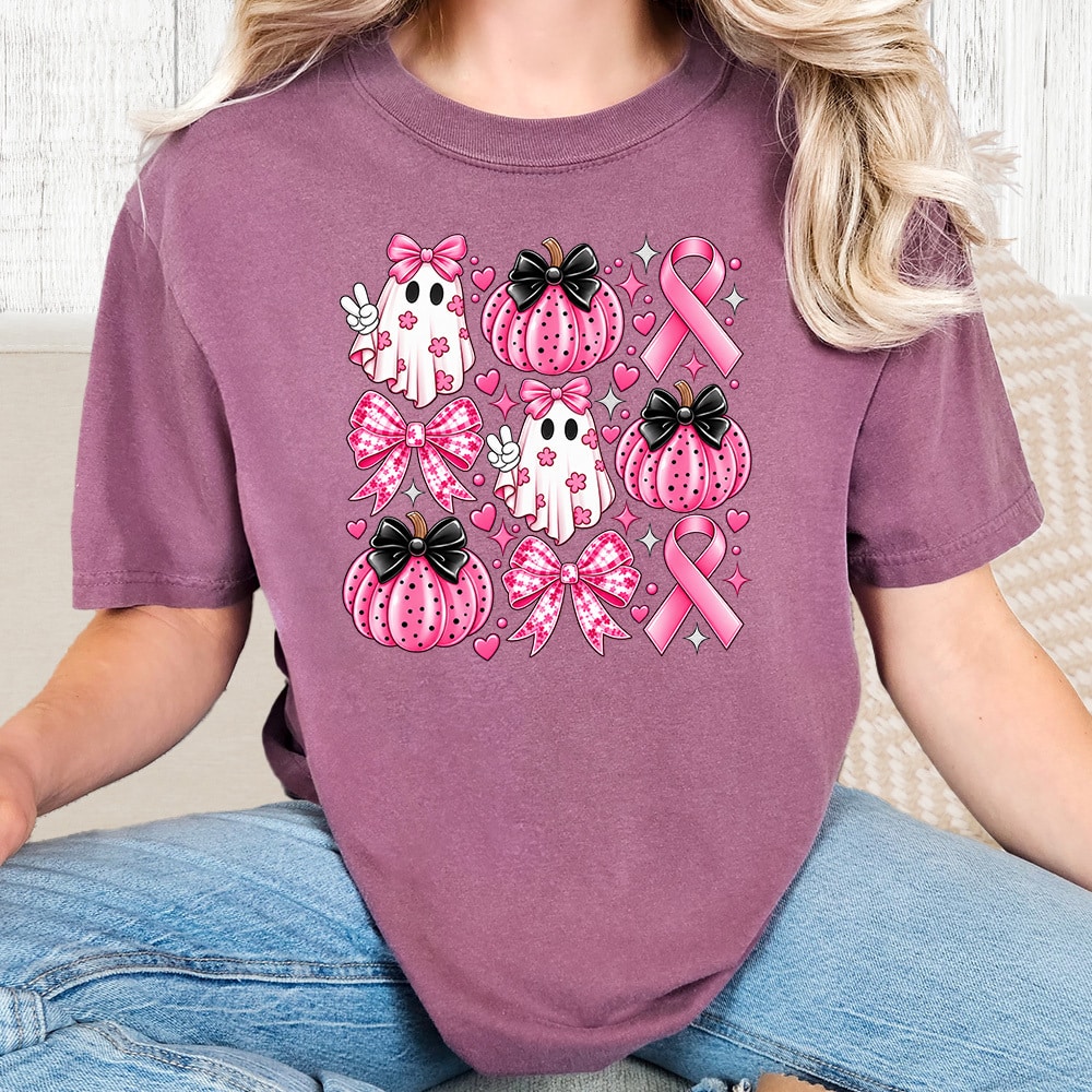 Comfort Colors Pink Pumpkins & Ghosts Vintage Washed Tee - Berry
