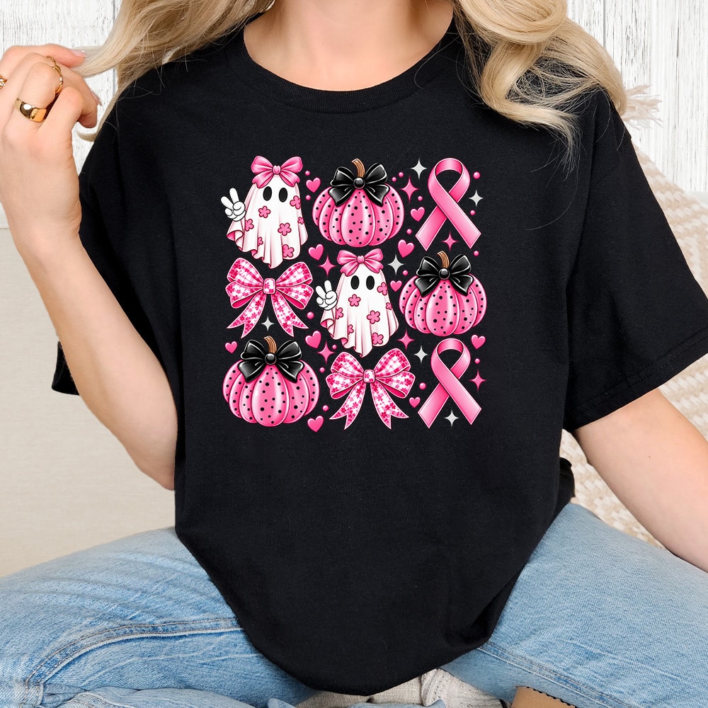 Comfort Colors Pink Pumpkins & Ghosts Vintage Washed Tee - Black