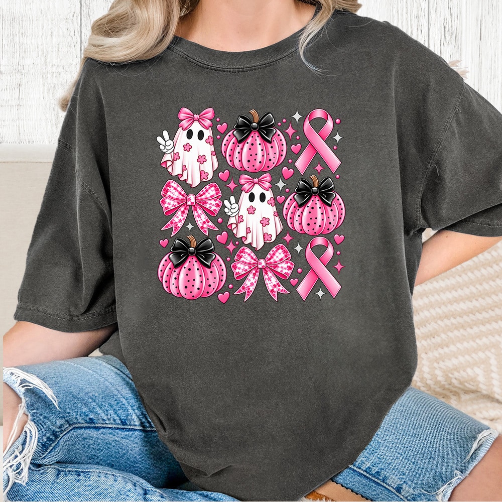 Comfort Colors Pink Pumpkins & Ghosts Vintage Washed Tee - Pepper