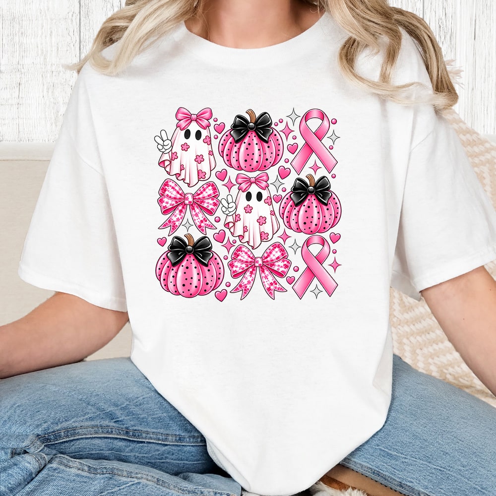 Comfort Colors Pink Pumpkins & Ghosts Vintage Washed Tee - White