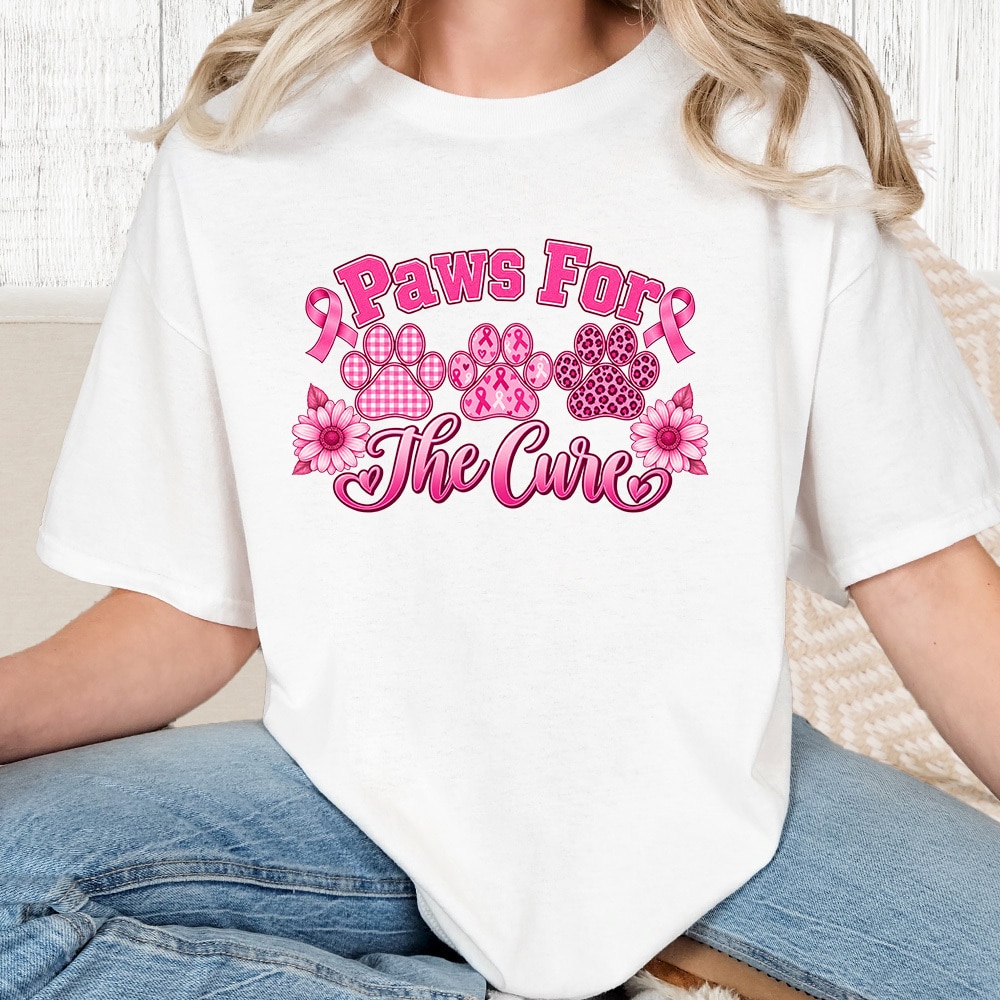 Comfort Colors Paws For The Cure Vintage Washed Tee - White