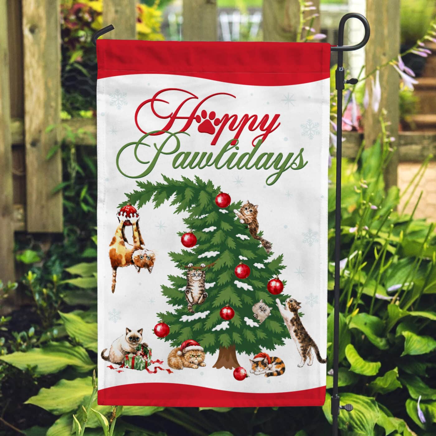 Happy Pawildays Cat Garden Flag- Outdoor Yard Decor- Helps Feed Hungry Shelter Cats in Need